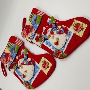 Christmas Stocking and tree skirt set 3 piece snowman theme patchwork quilted